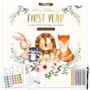 lot 7526 image: Babys First Year Calendar with Stickers, 1st Year Tracker Memory Book