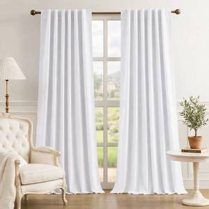 lot 7531 image: HOMEIDEAS 100% Chenille Blackout Curtains for Bedroom White Curtains 96 Inch Length 2 Panels for Living Room Luxury Thermal Insulated Rod Pocket & Back Tabs Window Drapes, W52 x L96