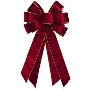 lot 7532 image: Large Vintage Dark Red Wreath Bow - 20  11inch Golden Edged Red Velvet Tree Topper Ornament for Xmas Home Outdoor Indoor Party