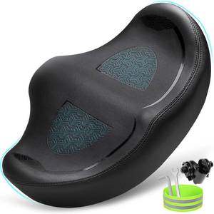 lot 7546 image: CDYWD Noseless Oversized Bike Seat for Men Women Comfort, Extra Wide Padded Bicycle Seat Cushion, Large Comfortable Bike Saddle for Peloton, Stationary Exercise Bike, Beach Cruiser, City Bike, Ebike - Retail $30