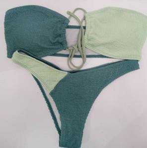 lot 7557 image: Two-Piece Bikini Swimsuit Teal and Pale Green Textured size medium