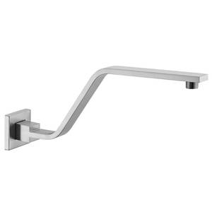 lot 7562 image: 16 Inch S Shape Brushed Nickel Shower Head Arm, Square Wall Mounted Shower Arm and Flange Included