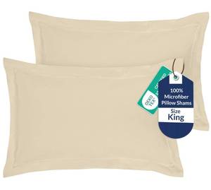 lot 7563 image: Royale Linens Pillow Shams 2 Pack King Size 20x36 Inch - Brushed 1800 Microfiber - Bed Pillow Shams, Wrinkle Resistant Super Soft and Cozy - Back Overlap Closure - Oxford Pillowcase (King, Sand)