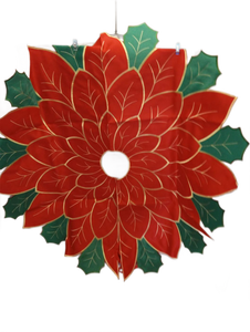 lot 7589 image: Red Poinsettia Flower Hanging Decoration with Holly Leaves tree skirt