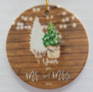 lot 7590 image: 5 Years as Mr and Mrs Ornament Round ceramic