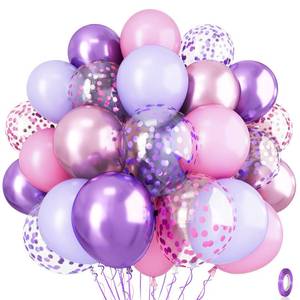 lot 7851 image: Pastel Pink and Purple Balloons, 12 Inch Metallic Purple Lilac Pink Confetti Balloons Set for Girls Women Kpop Butterfly Birthday Baby Bridal Shower Wedding Princess Disco Music Party Decorations