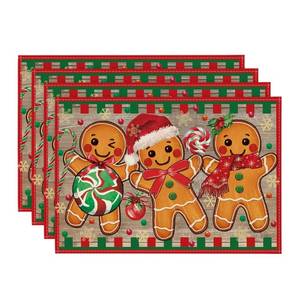 lot 7865 image: Artoid Mode Wood Gingerbread Candy Cane Christmas Placemats for Dining Table, 12 x 18 Inch Seasonal Winter Washable Table Mats Set of 4