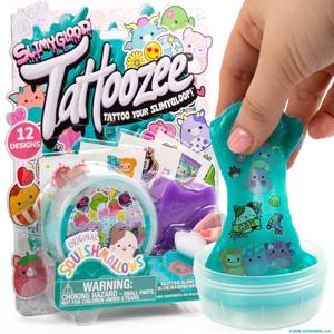 lot 7866 image: SLIMYGLOOP Tattoozee, Squishmallows Tattoo Transfer Slime Kit, Sensory Play for Kids Ages 6, Blue Raspberry Scented, Glitter Texture