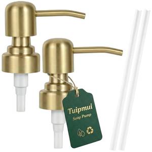 lot 7876 image: Soap Dispenser Pump Replacement, Kitchen and Bathroom Soap Pump Replacement, Reusable 304 Stainless Steel Hand Soap Pump, Shampoo and Hand soap Pump, Standard Diameter 28400 Neck Size, 2 PCS, Gold