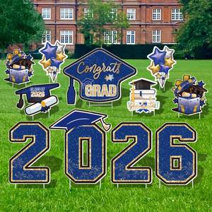 lot 7891 image: Vivantia Large 11 PCS Graduation Yard Signs, Class of 2026 Congrats Grad Outdoor Lawn Yard Sign with Stakes, Graduate Yard Decorations for College High School Party, Blue and Gold - Retail $28