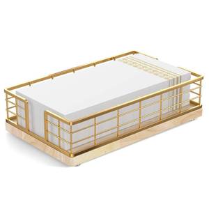 lot 7892 image: Wican Guest Towel Holder Tray for Bathroom, Oak and Iron Napkins Holder - Retail $20