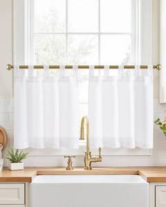lot 7899 image: jinchan Linen Tier Curtains, Tab Top, 26x24, 2 Panels, Beige White