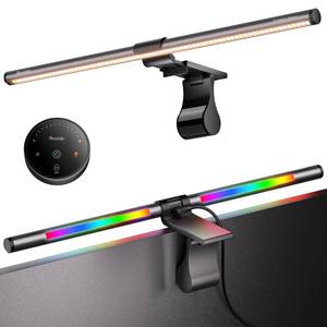 lot 18874 image: Quntis RGB Pro Monitor Light Bar with Remote, 15 Modes Gaming Backlight, 4 Colors & Brightness Dimmable Fronlight, 20 Ra95 Eye-Care USB Reading Monitor Lamp, No Glare, Upgraded Clip for All Monitor - Retail $62