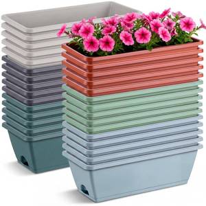 lot 18878 image: Purpeak 12 Pack Window Box Planter 17 Inches Rectangular Vegetable Flower Planters with Drainage Holes and Saucers Plastic Flower Pots, Colorful Herb Planter for Indoor Outdoor Patio Garden Home Decor