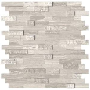 lot 18879 image: SUNWINGS 5-Sheet Peel and Stick Mosaic Natural 3D Stone Self Adhesive Marble Tiles, 11.5 x 10.7 Stick on Backsplash for Kitchen Bathroom Fireplace Vanity, Mixed Tan - Retail $60