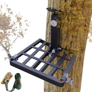 lot 18882 image: Hunting Saddle Platform Tree Stand, 15x13 All-Metal Structure, Durable, 500 LBS Capacity, W2Pcs Branch Holders & Ratchet Straps for Securing & Climbing, Adjustable Folding Ridge Grips (Heavy-Duty) - Retail $45