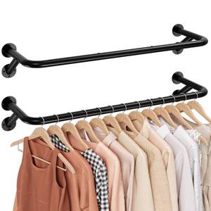 lot 18883 image: Sakugi Pipe Clothing Rack - 37.5 Clothing Racks for Hanging Clothes with Dual Flange Base, Multifunctional Wall Mounted Clothes Rack for Bedroom, Entryway, Balcony, Black, 2-Pack