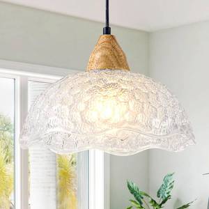 lot 18888 image: AOATYUER 10.55In Vintage Clear Glass Pendant Light Kitchen Island with Wood - Retail $50