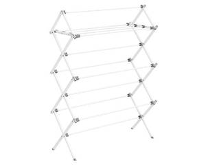lot 18890 image: SONGMICS Foldable Clothes Drying Rack, Laundry Drying Rack, Clothes Airer, Steel Frame, 14.6 x 36.6 x 53.2 Inches, Easy Assembly, Indoor Outdoor Use, Pearl White ULLR771W01 - Retail $35