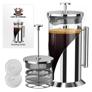 lot 18891 image: Cafe Du Chateau French Press Coffee Maker, 34 oz Glass, Stainless Steel - Retail $40