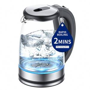 lot 18895 image: Electric Kettle Glass 2L, 1500W Fast Boiling Hot Water Boiler with Auto Shut-Off, LED Light, BPA-Free, Borosilicate Glass, Stainless Steel Interior, Wide Opening, Display Refrigerator with Door 04 - Retail $24