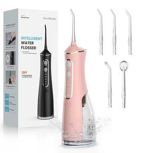 lot 18915 image: Water Flosser for Teeth Cordless 300ML Cordless Oral Irrigator with DIY Pressure for Braces, 4 Modes & 5 Jet Tips, 30-Day Battery, IPX7 Waterproof Dental Flosser for Daily Oral Care Travel, Rose Gold - Retail $46