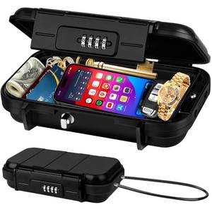 lot 18934 image: TNIIFXC Portable Travel Safe Lock Box 4-Digit Combination Mini Safe Box, Anti-Theft Beach Security Lockbox Waterproof Small Lockable Box with Removable Wire Rope for Dorm Beach Hotel Car Home Office - Retail $28