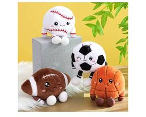 lot 18935 image: VioraWhite 4 Pcs Mini Sports Plush Toys, Cute Stuffed Ball Set with 4 Inch Soccer Basketball Baseball Football Designs, Soft Plushies for Kids, Team Gifts Classroom Prizes Game Day Favors - Retail $30