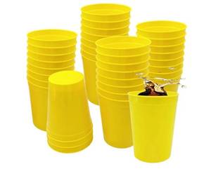lot 18941 image: 30 Pack 20 oz Stadium Cups, Stackable Yellow Plastic Cups, Reusable Plastic Tumblers, for Parties, Weddings, Graduation Events, DIY Projects - Retail $20