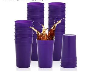 lot 18942 image: Fasmov 30 Pack 20 oz. Plastic Cups Plastic Tumblers Blank Reusable Drink Tumblers for Parties, Events, Marketing, Weddings, Purple - Retail $20
