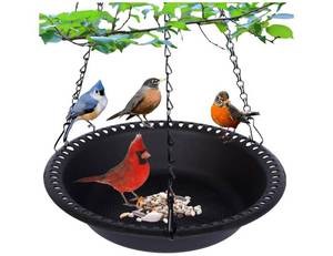 lot 18945 image: Hanging Bird Feeder Tray with Drainage Holes Fit Most Seed for Outside, Feeding Station (14 inch, Brown)