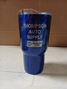 lot 18953 image: 30 Oz Double Walled Stainless Steel Tumbler wSliding Lid - Vacuum Insulated Copper Lined (Keeps HOTCold for 812 Hours) for Travel, Coffee, Drinks Napa Advertising Blue with Silver Text