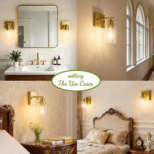 lot 18977 image: EMONG Gold Bathroom Light Fixtures,1-Lights Brushed Brass Vanity Light with Clear Glass Shade, Wall Sconces for Hallway, Farmhouse, Living Room - Retail $28