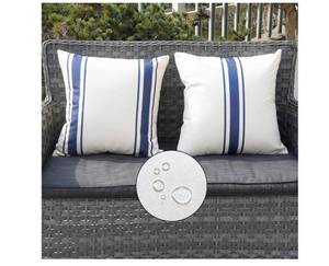 lot 60002 image: ONWAY Outdoor Pillow Covers Waterproof 20x20 Set of 2 Beige Navy Blue Striped