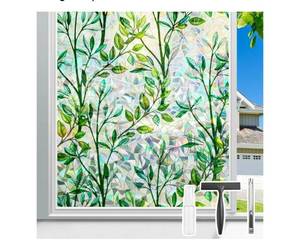 lot 60017 image: Donox Window Privacy Film, Leaf Rainbow Window Film Decorative Stained Glass Window Film, Anti-UV Sun Blocker Heat Control for Home, 17.5 Inch x 6.5 Feet