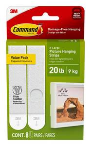 lot 60032 image: Command 20 lb XL 8 Pairs Heavyweight Picture Hanging Strips (16 Strips), Damage-Free Hangers for Picture Frames, No Tools Required, Ideal for Home Room Wall Decor, White Adhesive