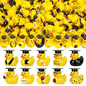lot 60041 image: QAUYETM 120 Pcs Graduation Mini Resin Ducks 10 Style Small Ducks Figures with graduate Cap Bulk Yellow Grad Ducks Class of 2026 for Graduation Party Favors Gift DIY Crafts Dollhouse Decor