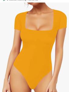 lot 60049 image: MANGOPOP Womens Square Neck Short Sleeve Long Sleeve Bodysuit Sexy Body Suits Shirt Slim Fitted Tops XL