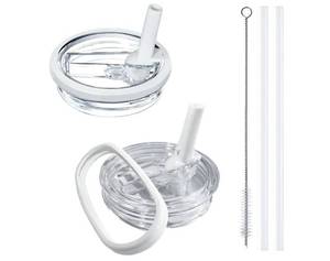 lot 60066 image: 2 Pack Stanley Lid Replacement 40 oz, with Leak Proof and Flip Straw Lid, Stanley Cup Accessories, for Stanley Quencher H2.0 40 oz Tumbler (Only), BPA Free (Milk White)