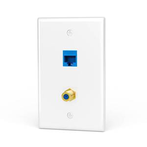 lot 60067 image: VCE UL Listed Coax and Ethernet Wall Plate CAT6, Blue 1-Pack