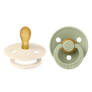 lot 60070 image: BIBS Pacifiers 0-6 Months  Set of 2 Colour Pacifier with Symmetrical Nipples  BPA-Free Natural Rubber   IvorySage, 0-6 Months