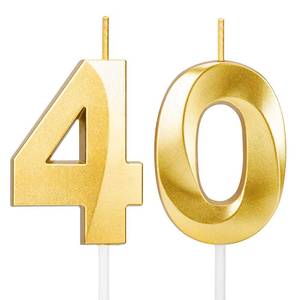 lot 60074 image: ROYOROYI 40th Birthday Decorations, Gold Number 40 Candles for Cake
