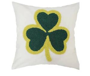 lot 60083 image: St. Patricks Day Decorations Pillow Covers - 18x18 Cotton Embroidered Shamrock Farmhouse Cushion Case for Sofa & Bed GX014-1-18