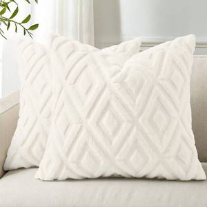 lot 60086 image: decorUhome Fall Faux Fur Cream White Throw Pillow Covers 18x18 Set of 2