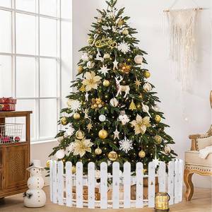 lot 18986 image: Christmas Tree Fence 28 Pcs White Christmas Tree Gate 16.5inch Tall Outdoor Christmas Decorations Reusable Tree Fence Barrier for Dogs Cats and Kids - Retail $6,161
