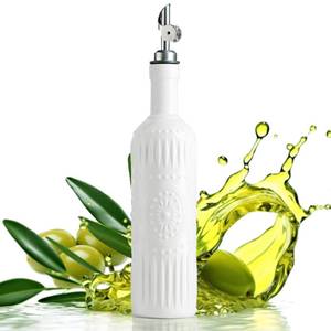 lot 19004 image: LYEOBOH Oil Dispenser for Kitchen, Olive Oil Dispenser Bottle with Non Drip Spout - 17 OZ Ceramic Vinegar Dispenser Bottle, Easy to Use for Kitchen Gadgets, Frying, BBQ, White MISSING TOP - Retail $14