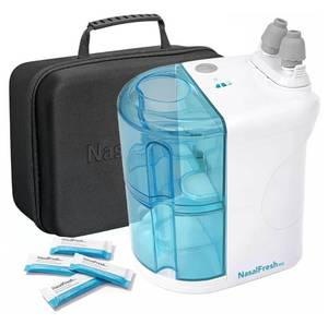 lot 19023 image: NASALFRESH MD Premium Bundle��Dual Powered Nasal Irrigation SystemNasal Rinse & Wash, Sinus Decongestant Relief, 60 Saline Packets, Case, Rechargeable, 2 Sets of Nose USED - Retail $100