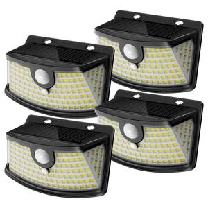 lot 19029 image: Aootek Solar Motion Sensor Lights Outdoor 120 LEDs, Black, 4 Pack - Retail $18