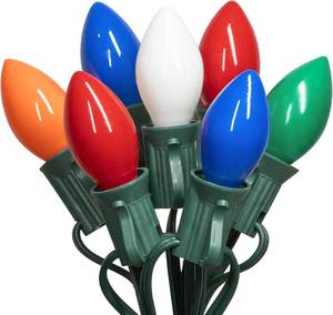 lot 19035 image: PASUTO C9 Multicolor Christmas Lights - Waterproof Outdoor and Indoor Christmas Tree Lights UL Certified with 25 Lights with 1 Extra Bulb, E17 Base, Green Wire for Christmas Decoration - Retail $30
