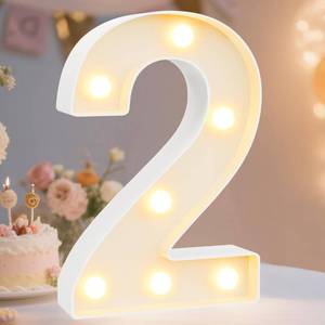 lot 60095 image: Pooqla Decorative Led Light Up Number Letters, White Plastic Marquee Number Lights Sign Party Wedding Decor Battery Operated Number (2) - Retail $9